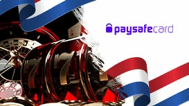 paysafecard logo, casino games and the Netherlands flag