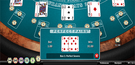 blackjack perfect pair payout