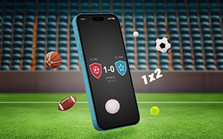 A mobile phone against a football stadium representing online sports betting