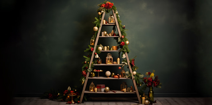 An image of a decorated Christmas ladder